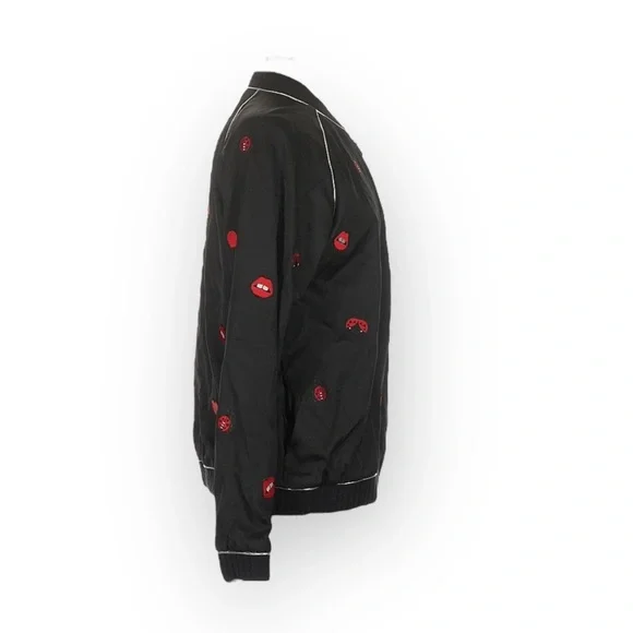 new Lauren Moshi 𖠌 Paris Ladybug Love Kiss Patch Bomber Jacket 𖠌 Black 𖠌 Medium - Picture 9 of 16